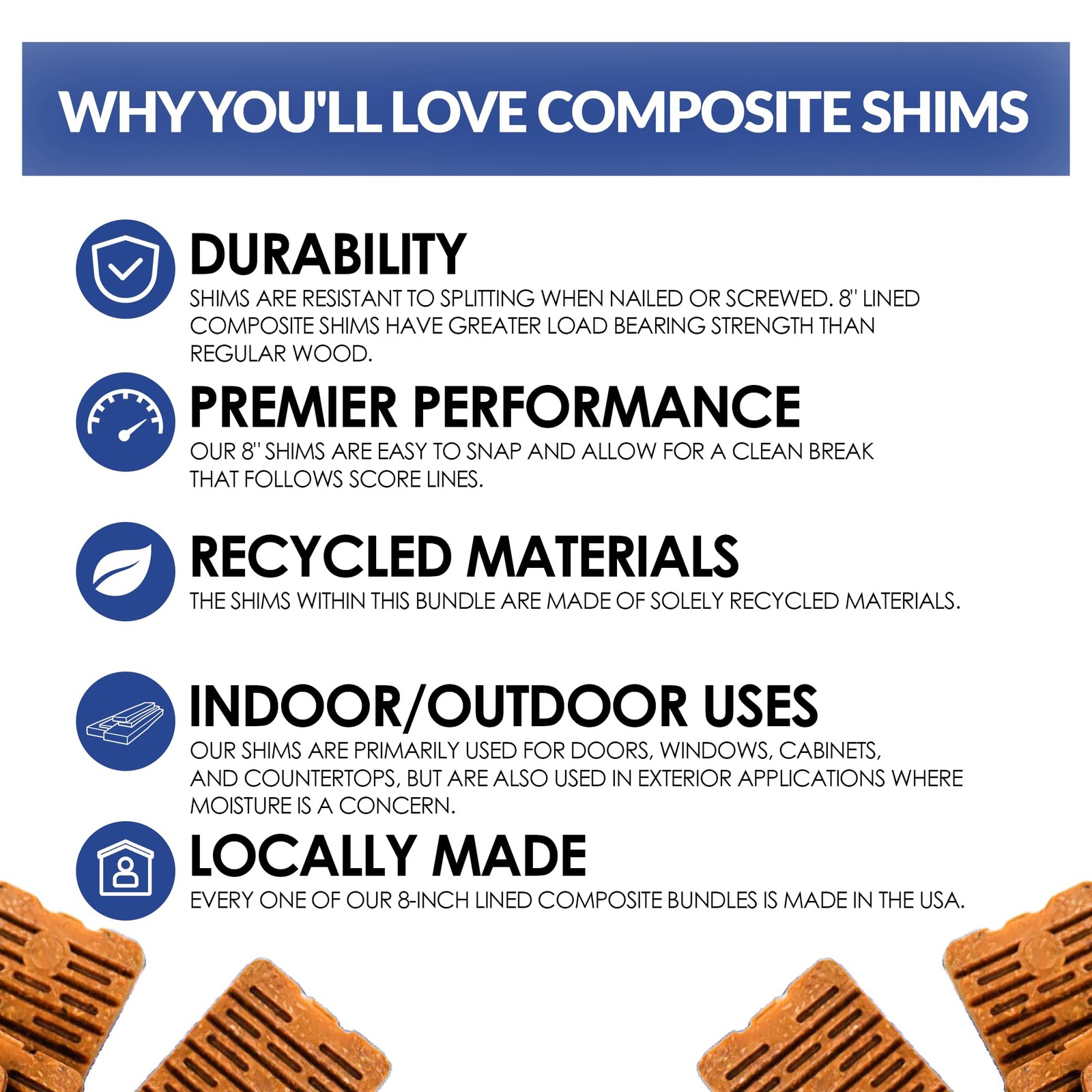 Nelson Wood Shims 8inch Composite Bundle 2 Pack total 24 Shims Durable And Wat