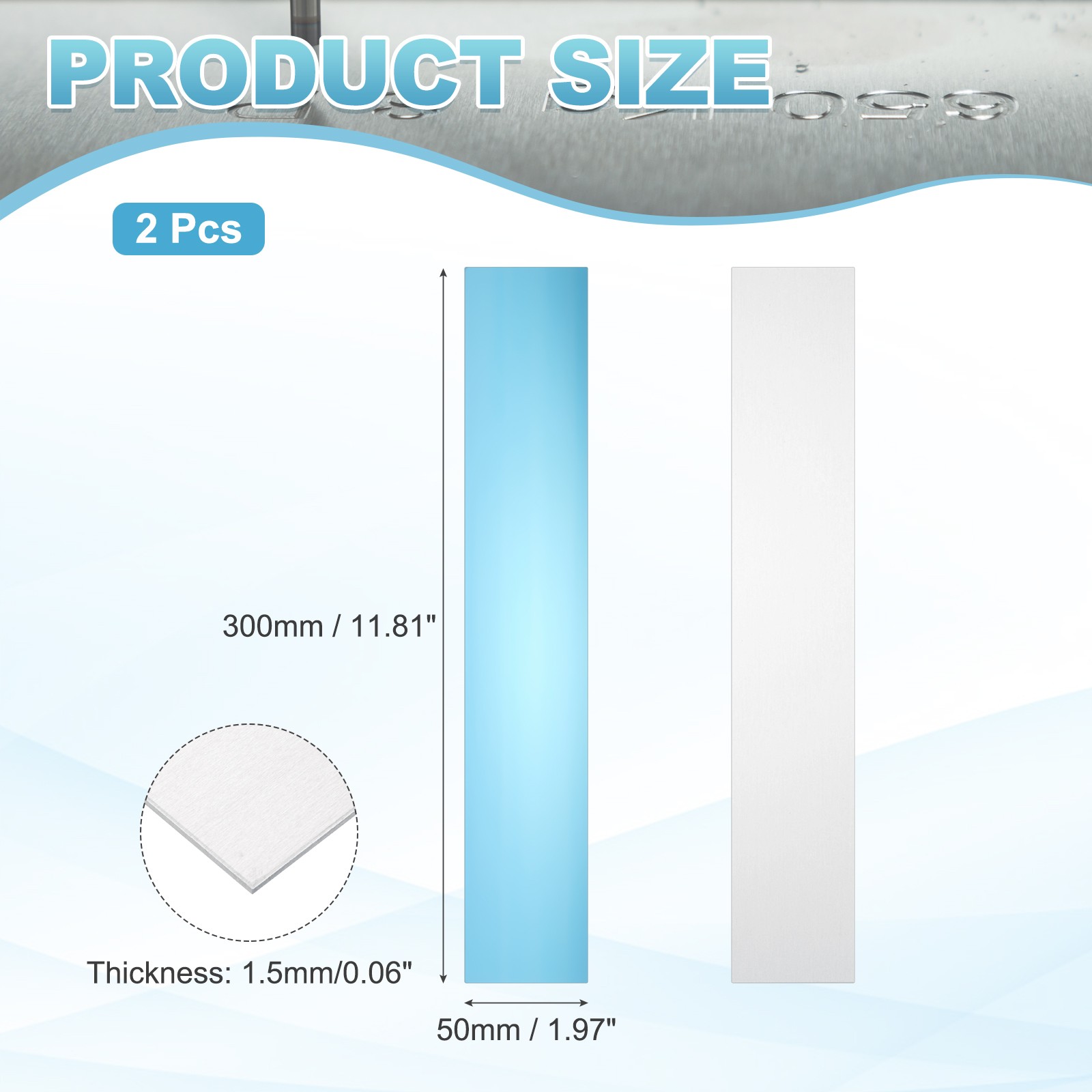 11.8″ x 2″ x 0.06″ 6061 T651 Aluminum Sheet Metal(Silver, 2Pcs)