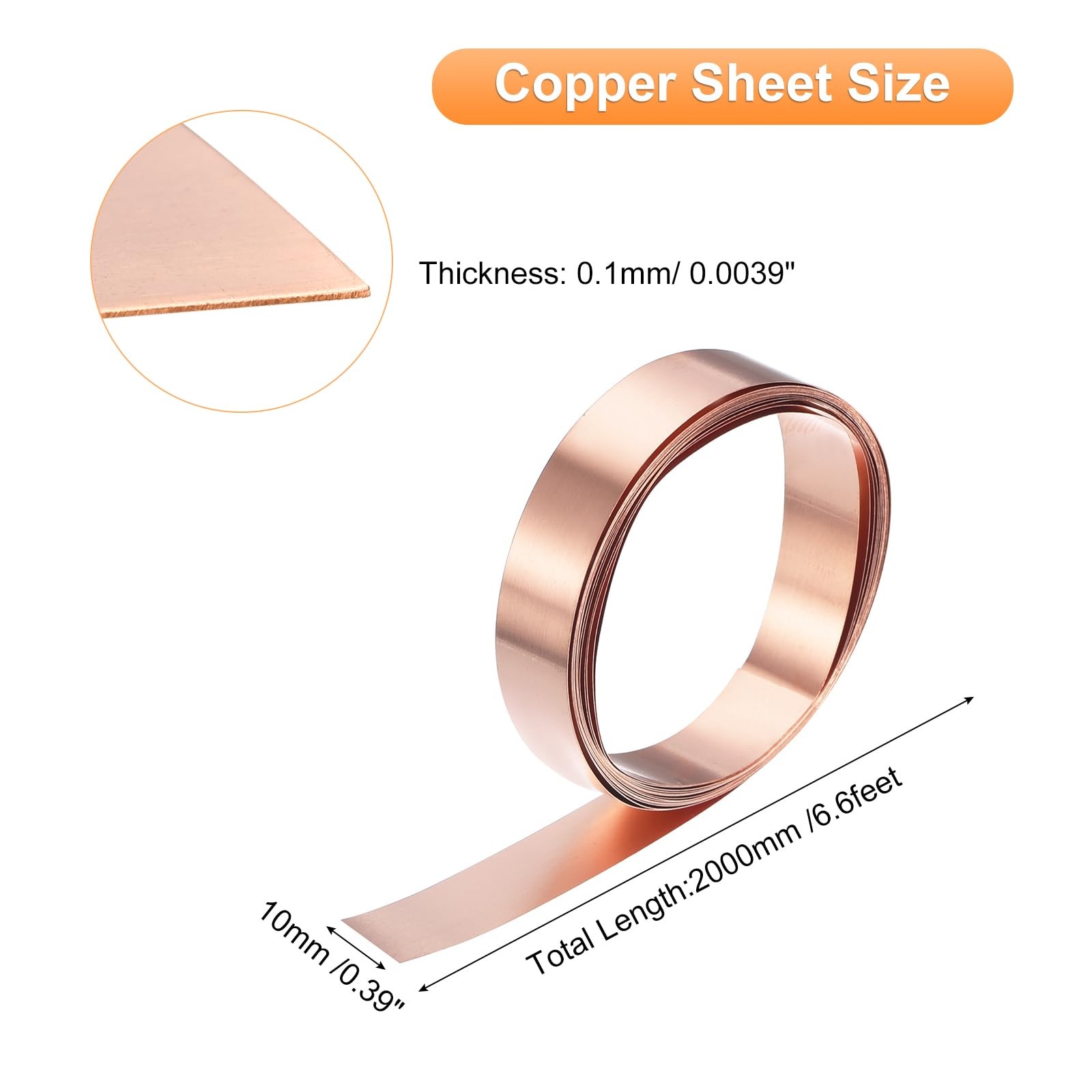 uxcell Copper Sheet Roll 2000mm x 10mm x x x 0.1mm, Red