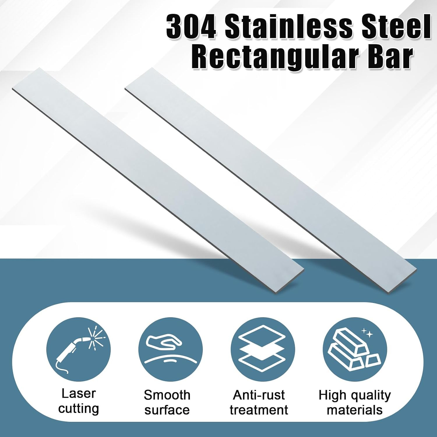 2 Pcs 304 Stainless Steel Flat Bar, 3/16″ Thickness, 1″ Width, 24″ Length 2B Fin