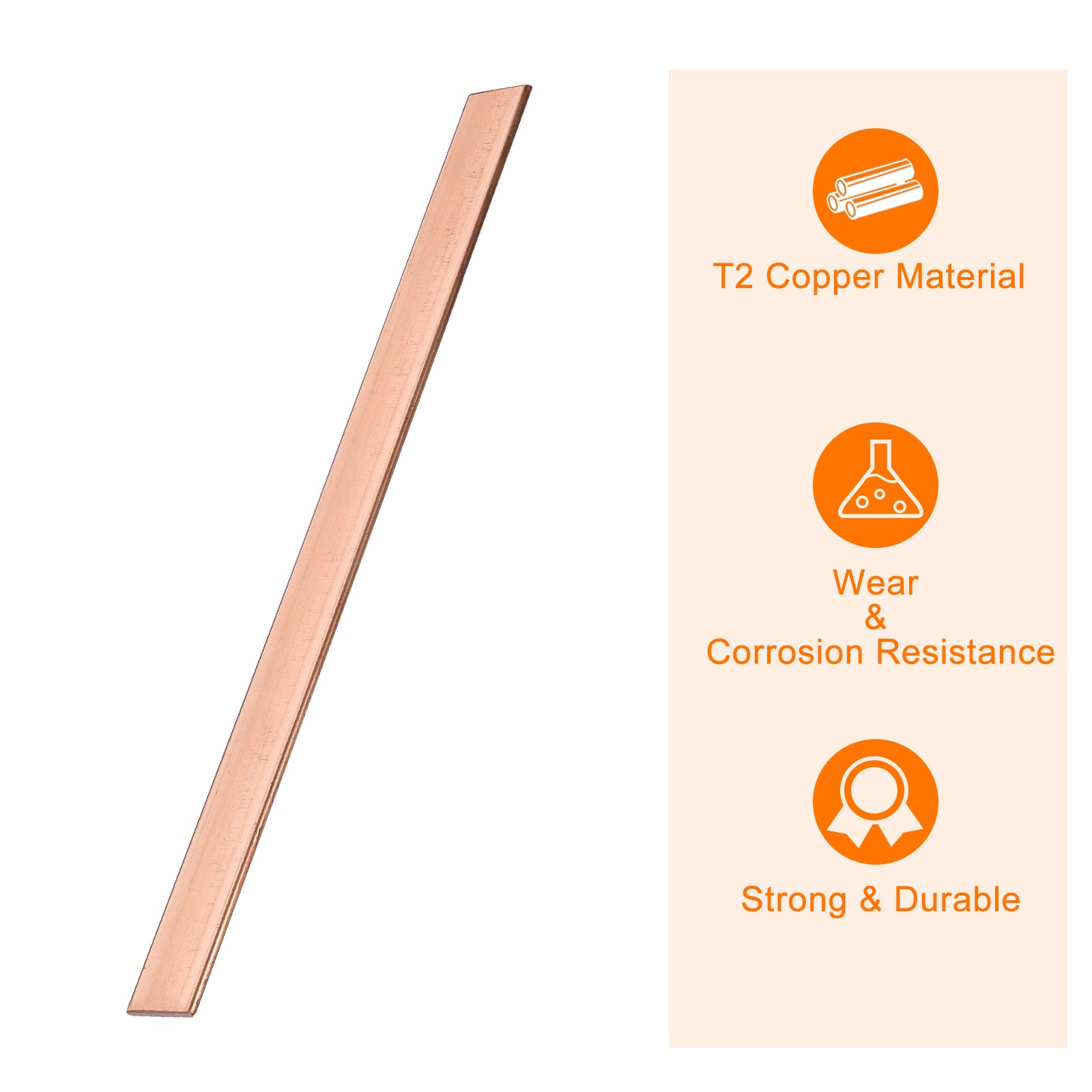 Copper Flat Bar, 5/64″ Thickness x 25/32″ Width x 10″ Length Copper Bar Stock