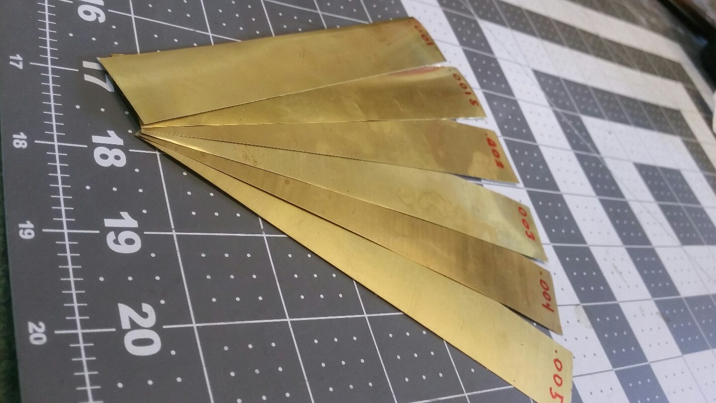 brass Shim Stock assortment 0.001 0.0015 0.002 0.003 0.004 0.005 1″x6″ 6 pieces