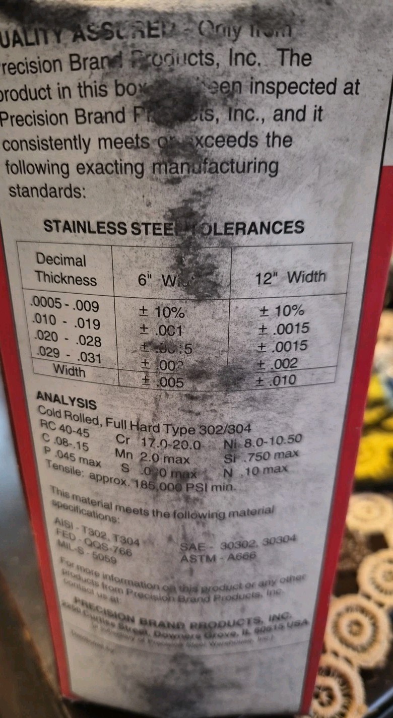 Precision Brand Stainless Steel Shim 22150 6″ X 50″, .002 Guage