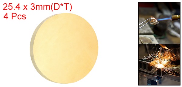 4Pcs Brass Round Plate 0.12″(3mm) Thick 1″(25mm) Dia H65 Brass Round Sheet