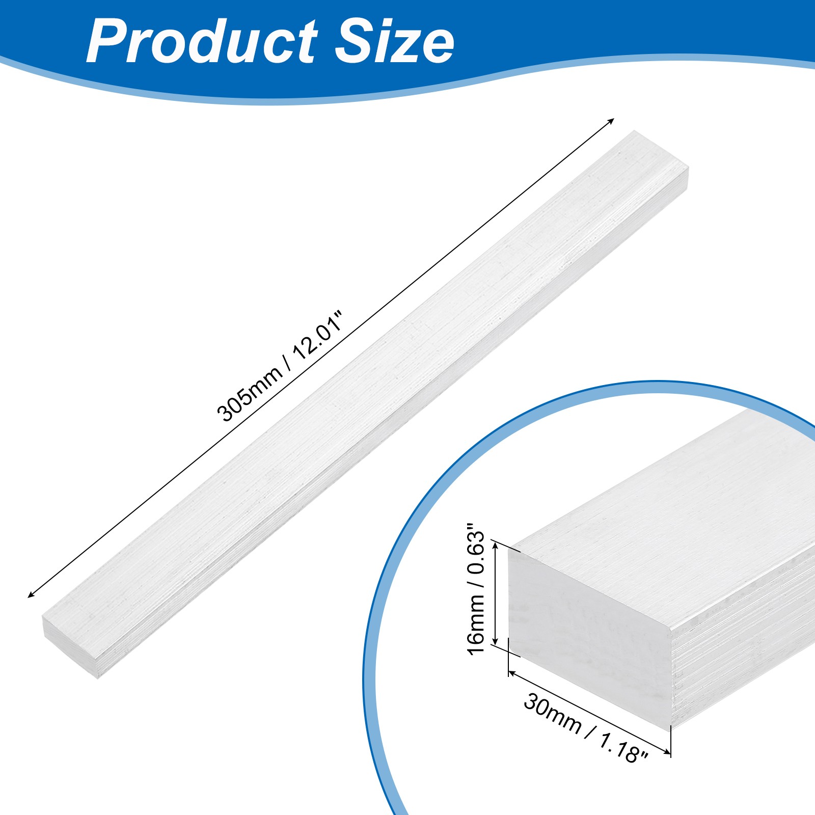 Square 6063 Aluminum Flat Bar, 5/8″ Thickness 1-3/16″ Width 12″ Length
