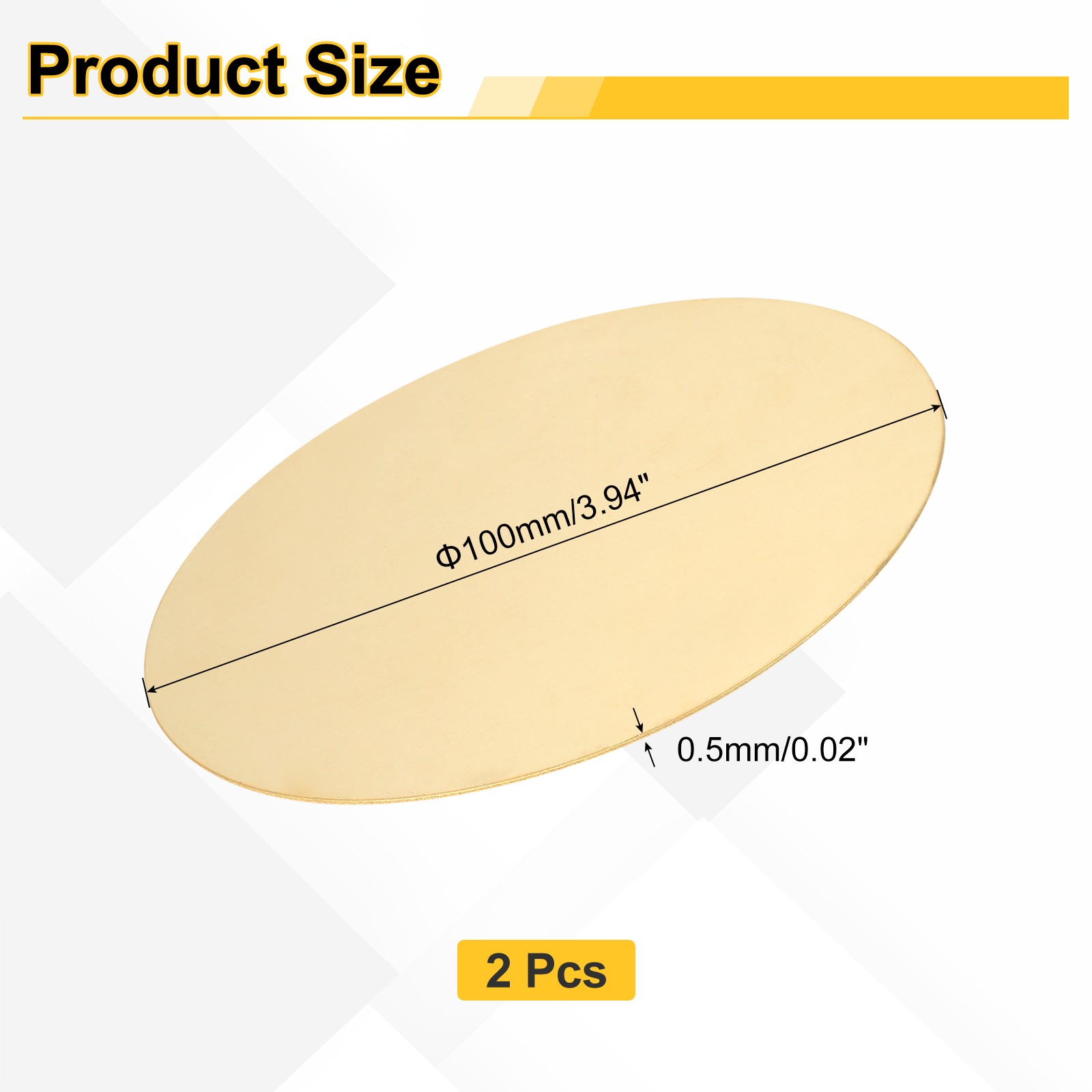 2pcs Brass Sheets, 0.02″ Thickness x 3.94″ Diameter Brass Round Plate, Yellow