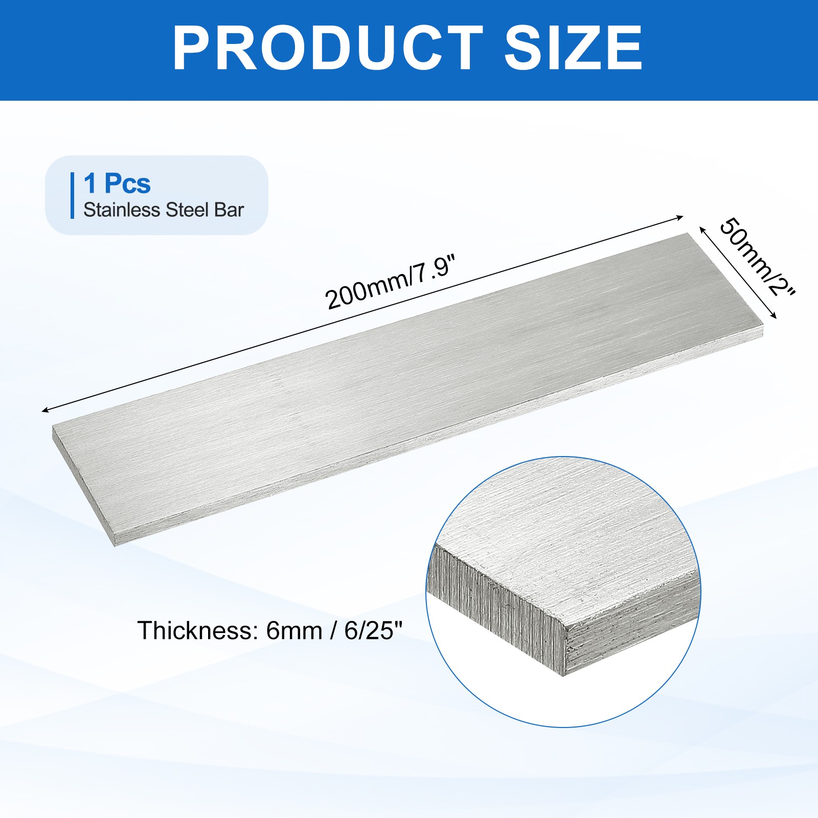 316L Stainless Steel Flat Bar, 6/25″ Thickness 2″ Width 7.9″ Length 1pcs