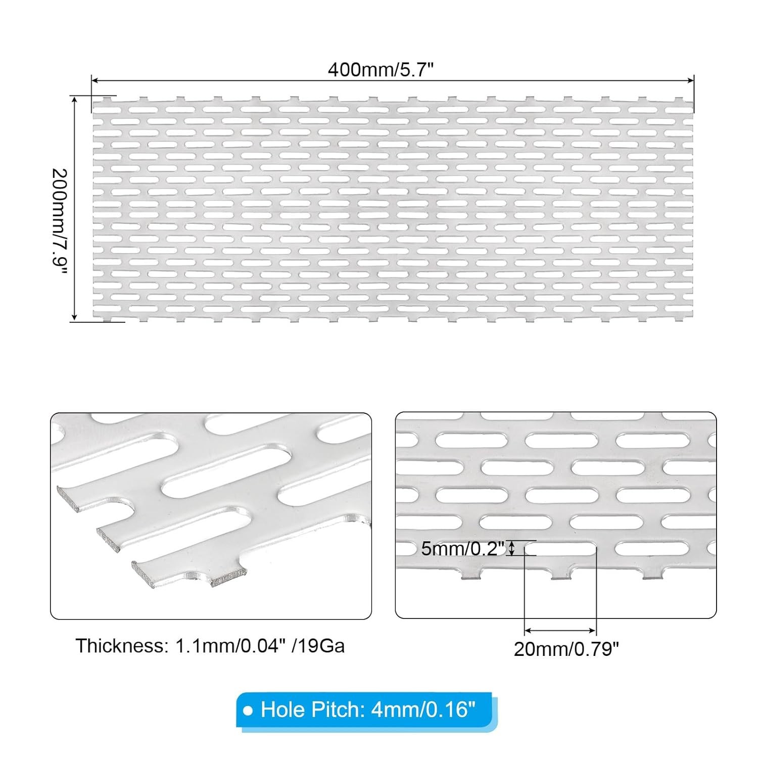 PATIKIL 15.7″ x 7.9″ Perforated Metal 15.7" x 7.9", Silver Tone