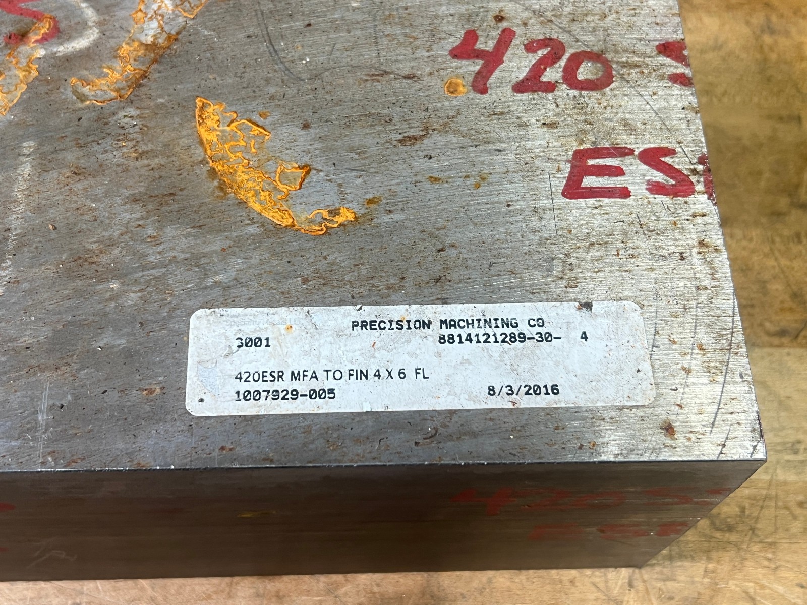 420 Stainless Steel SS ESR square flat bar stock 10 1/2 x 6 1/8 x 4 – 75 lbs