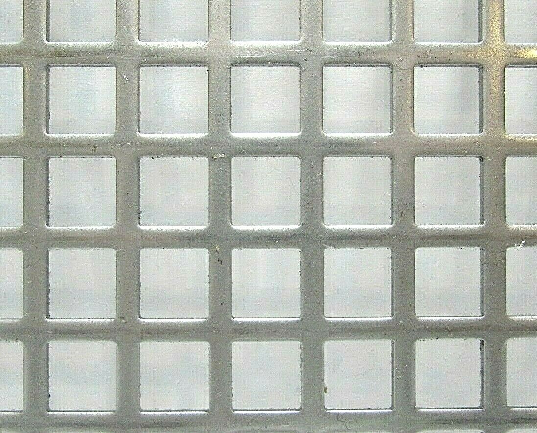 3/8″ SQUARE ON 1/2″ CENTERS 16 GA STAINLESS STEEL PERFORATED -7-5/8″ x 13″