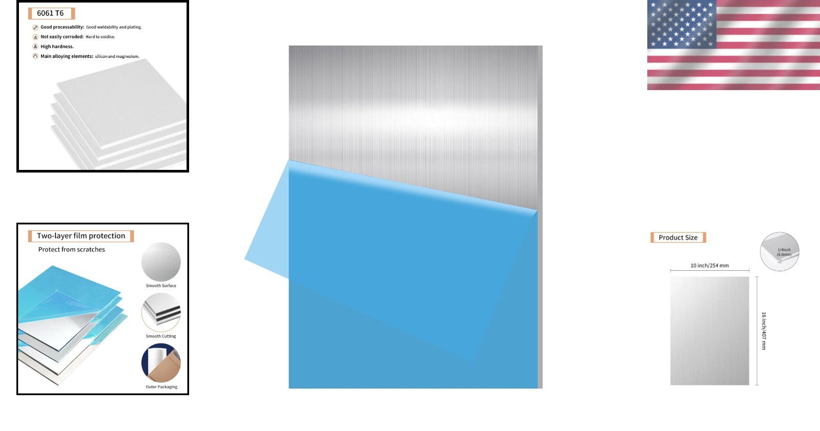 Smooth Surface 6061 Aluminum Sheet 1/4″ x 10″ x 16″ – High Quality for Crafts