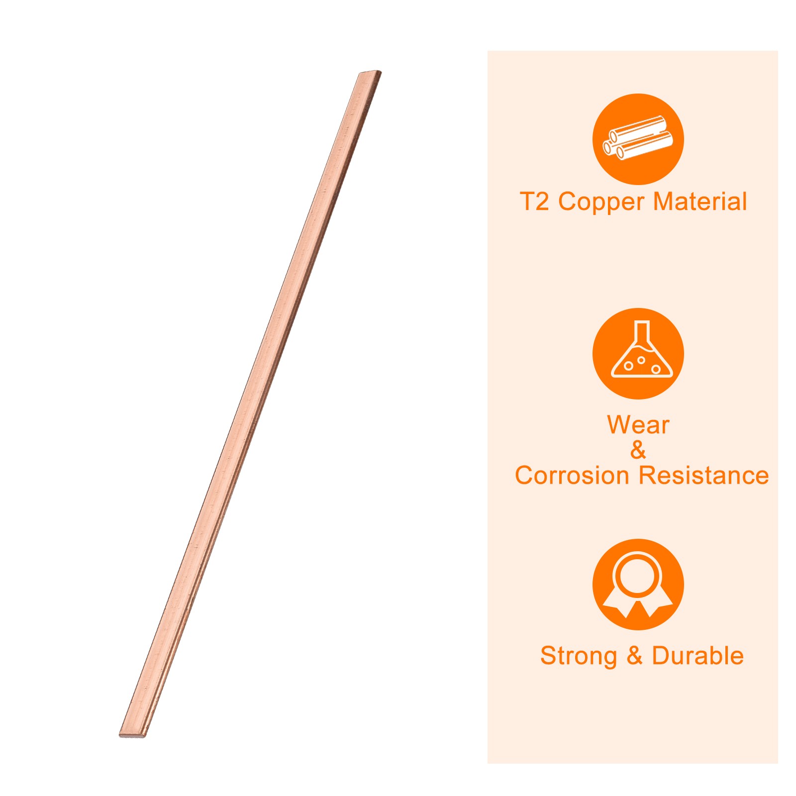 Copper Flat Bar, 5/64″ Thickness x 3/8″ Width x 10″ Length Copper Bar Stock