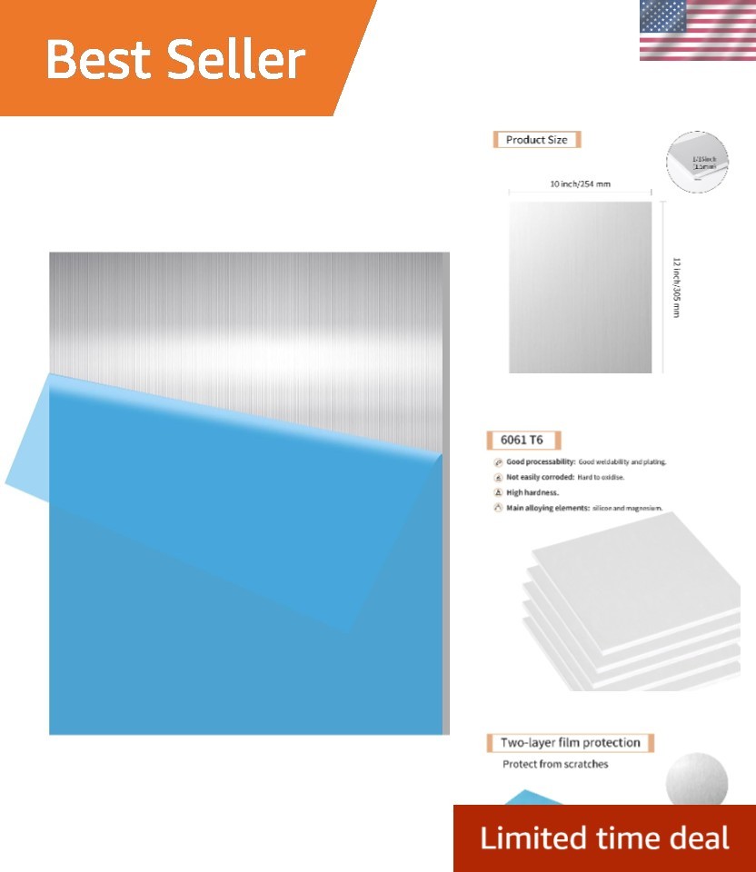 Protective-Film Coated 6061 Aluminum Sheet 10″ x 12″ – Multi-Purpose Crafting