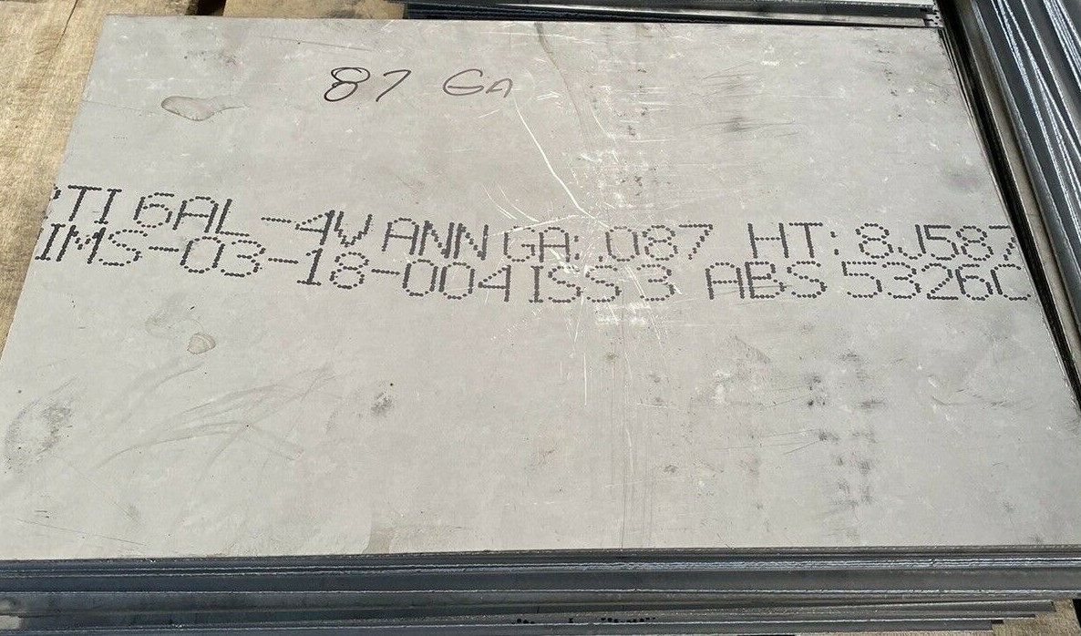Titanium Plate 6AL4V 18″ x 12″ x .087″