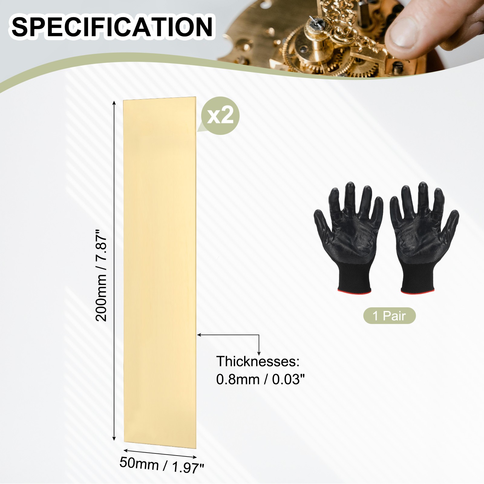 Brass Sheet 2″ x 7.9″ 20 Gauge(0.8mm) Thickness for DIY (2 Pack, Brassy)