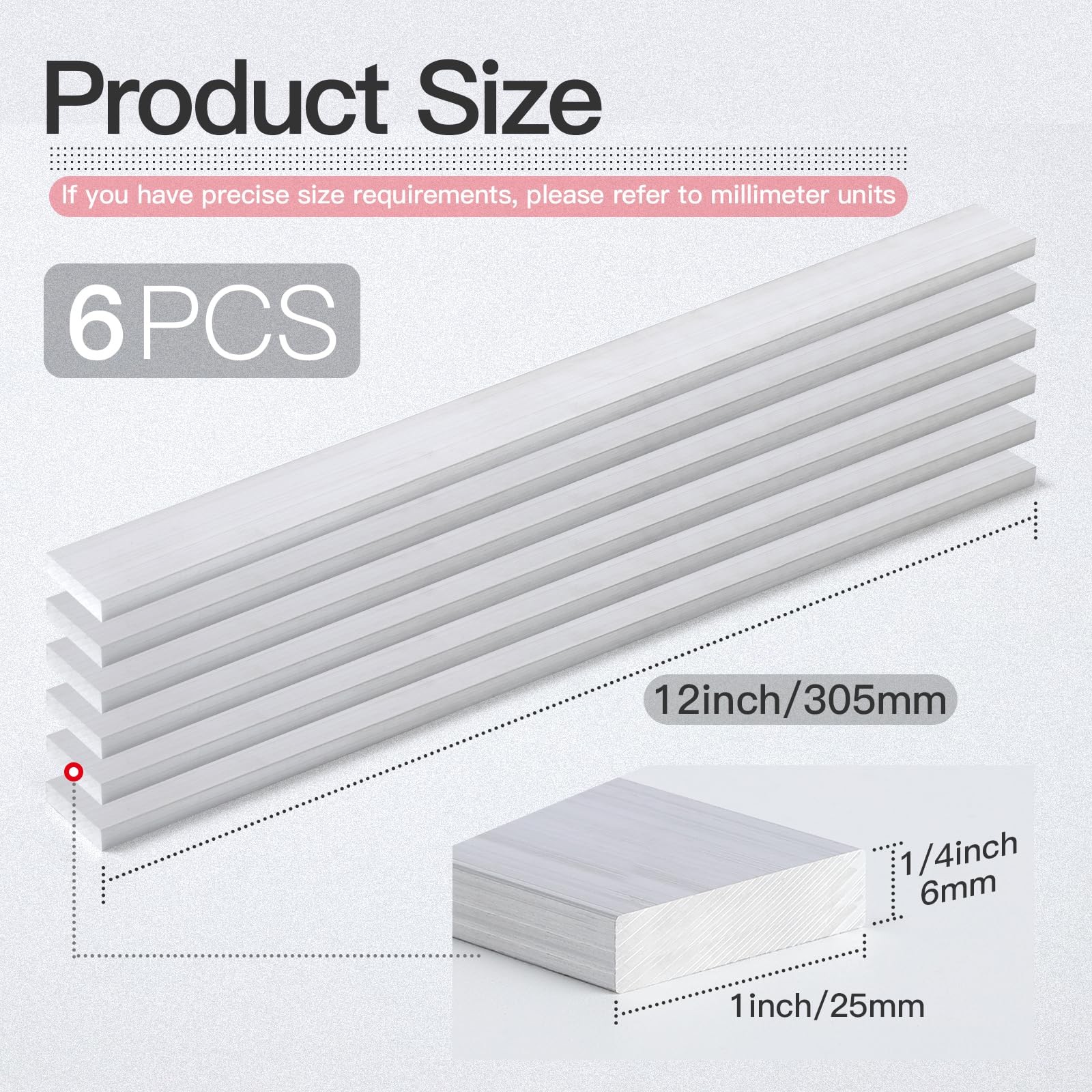 6 Pcs Aluminum Flat Bar 1/4″ 6mm X 1″25mm Square Aluminum Flat BAR 12″ Long T…