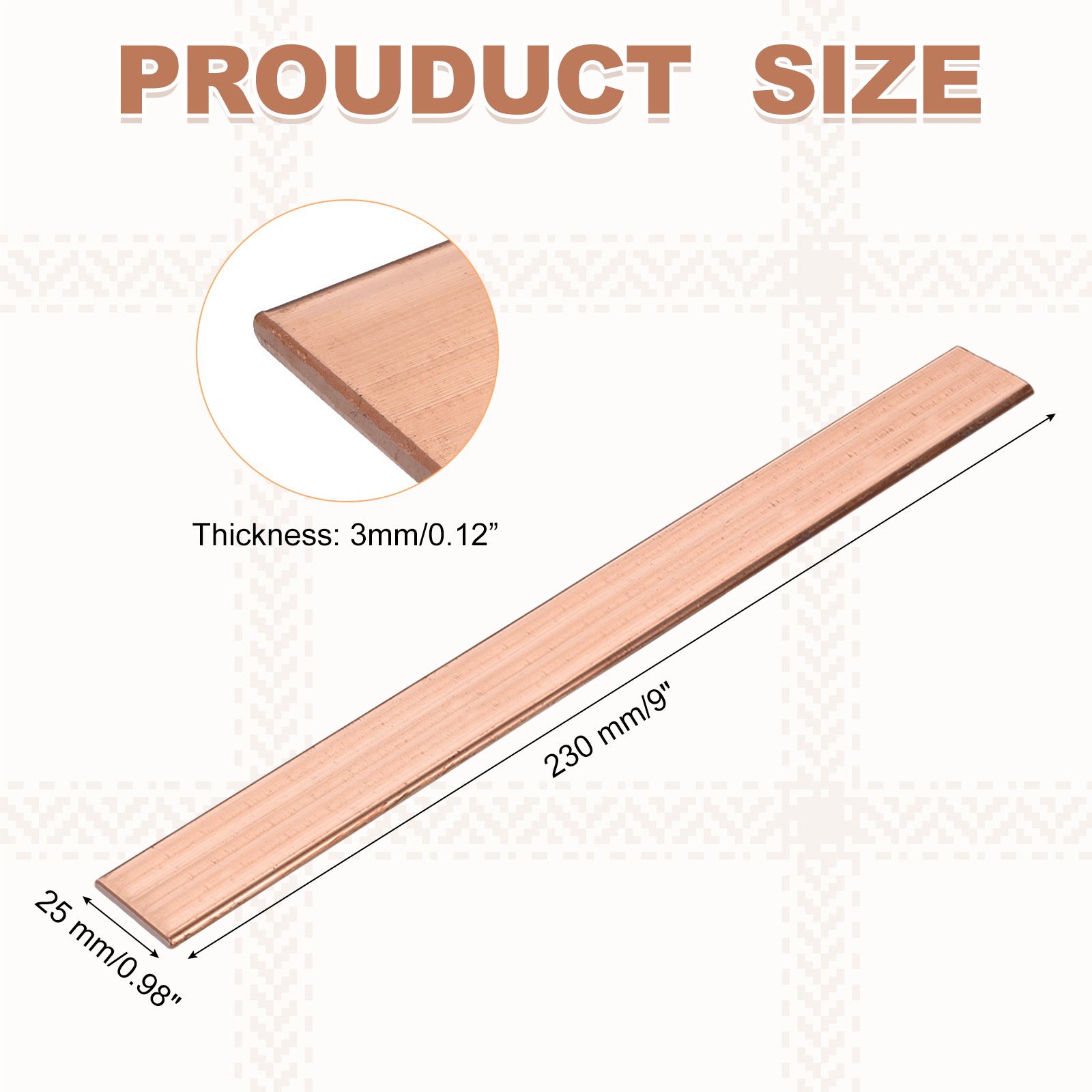 Copper Flat Bar, 1/8″ x 1″ x 9” C110 Solid Copper Bus Bar Stock