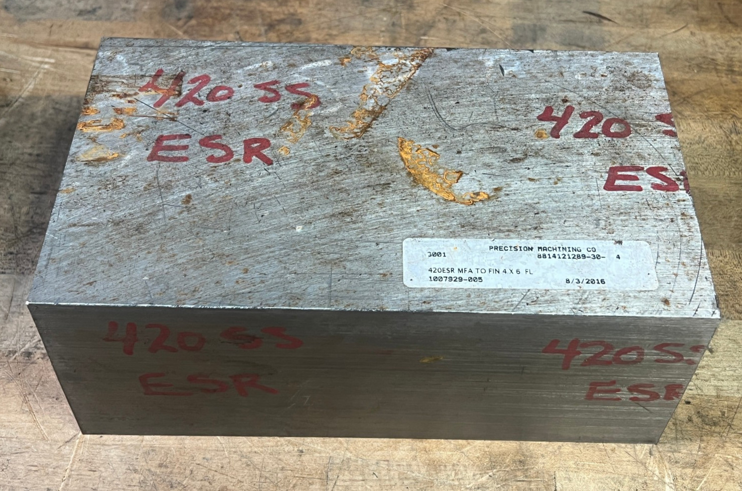 420 Stainless Steel SS ESR square flat bar stock 10 1/2 x 6 1/8 x 4 – 75 lbs
