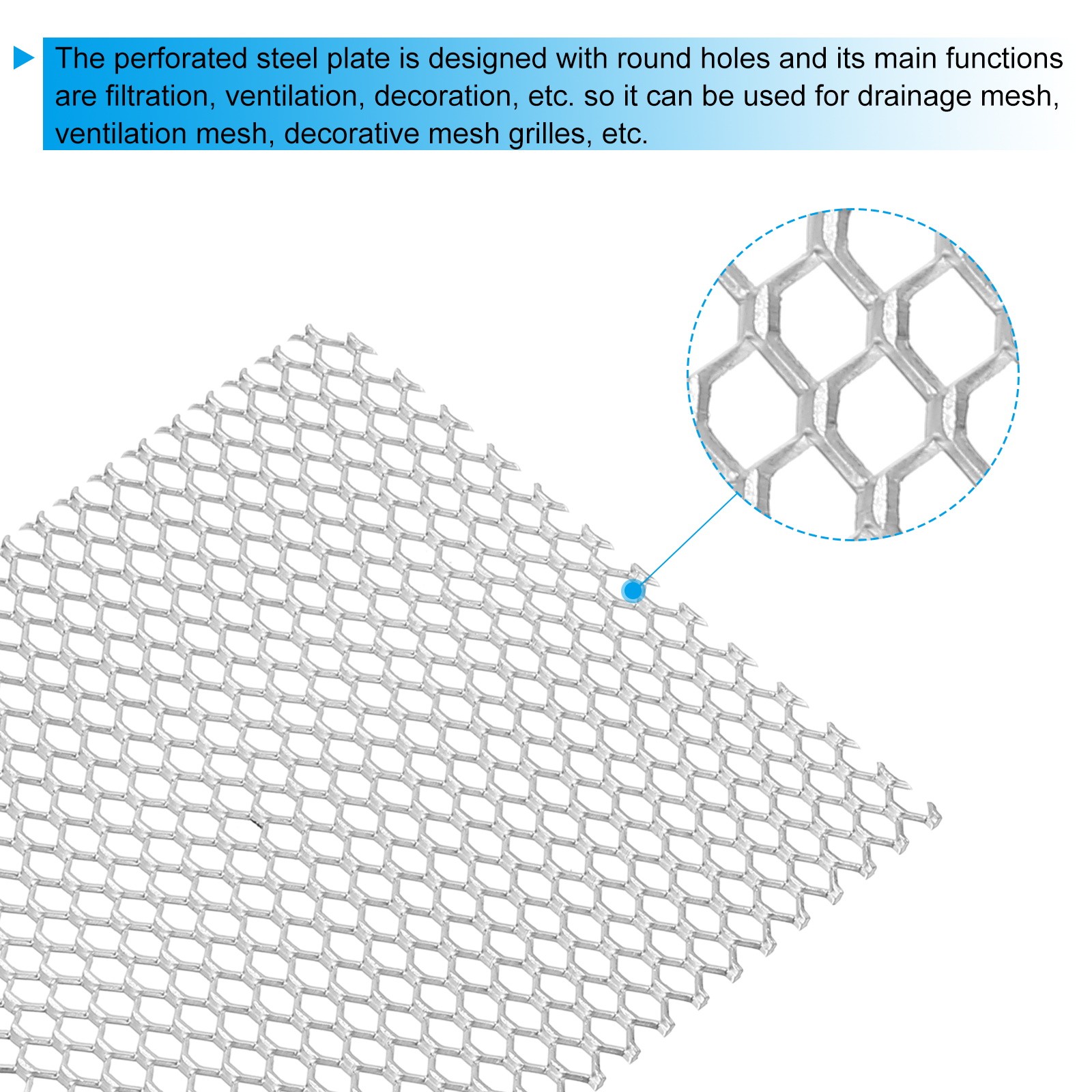 4″L x 4″W Universal Car Grill Mesh, 4Pcs 5x8mm Hexagon Hole, Silver Tone