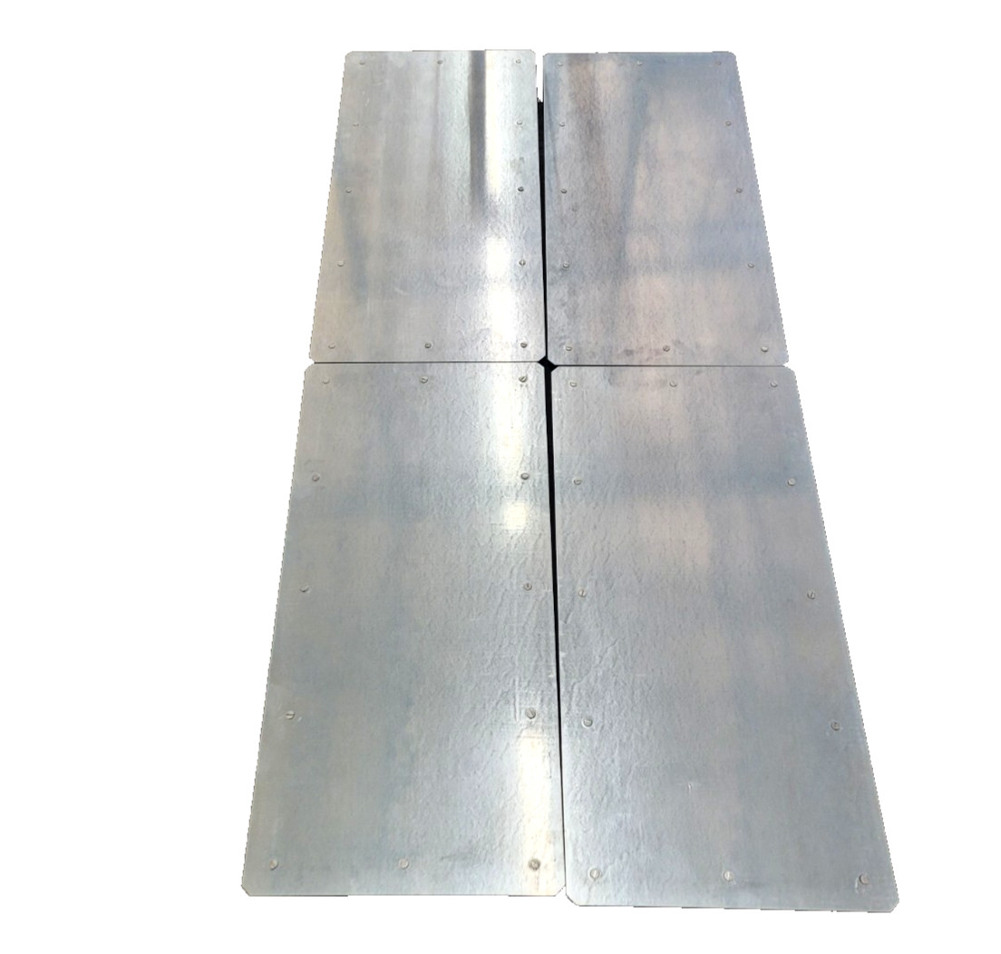 LOT OF 4 STEEL PLATES 34-1/2X16-1/2X1/8 16955 W/ 12 SCREWS AND NYLON HOLDERS