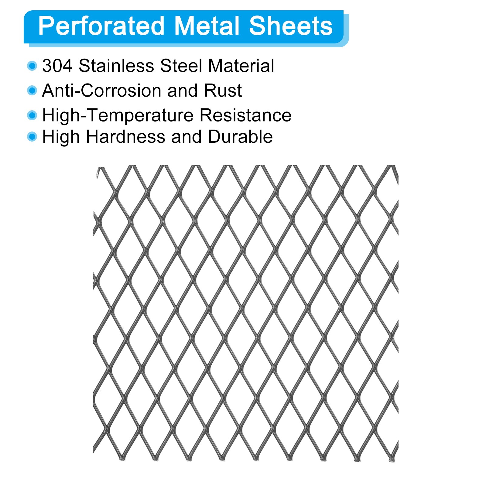 4″L x 4″W Universal Car Grill Mesh, 4Pcs 10x20mm Diamond Hole, Black
