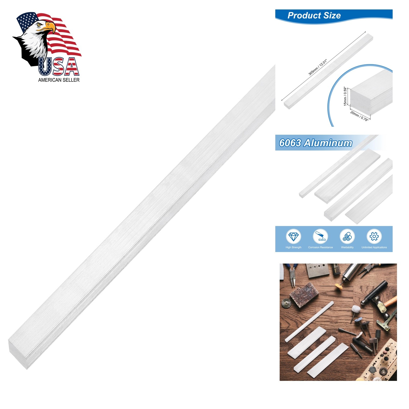 uxcell Aluminum Flat Bar 9/16″x3/4″x12″ 1 Pc