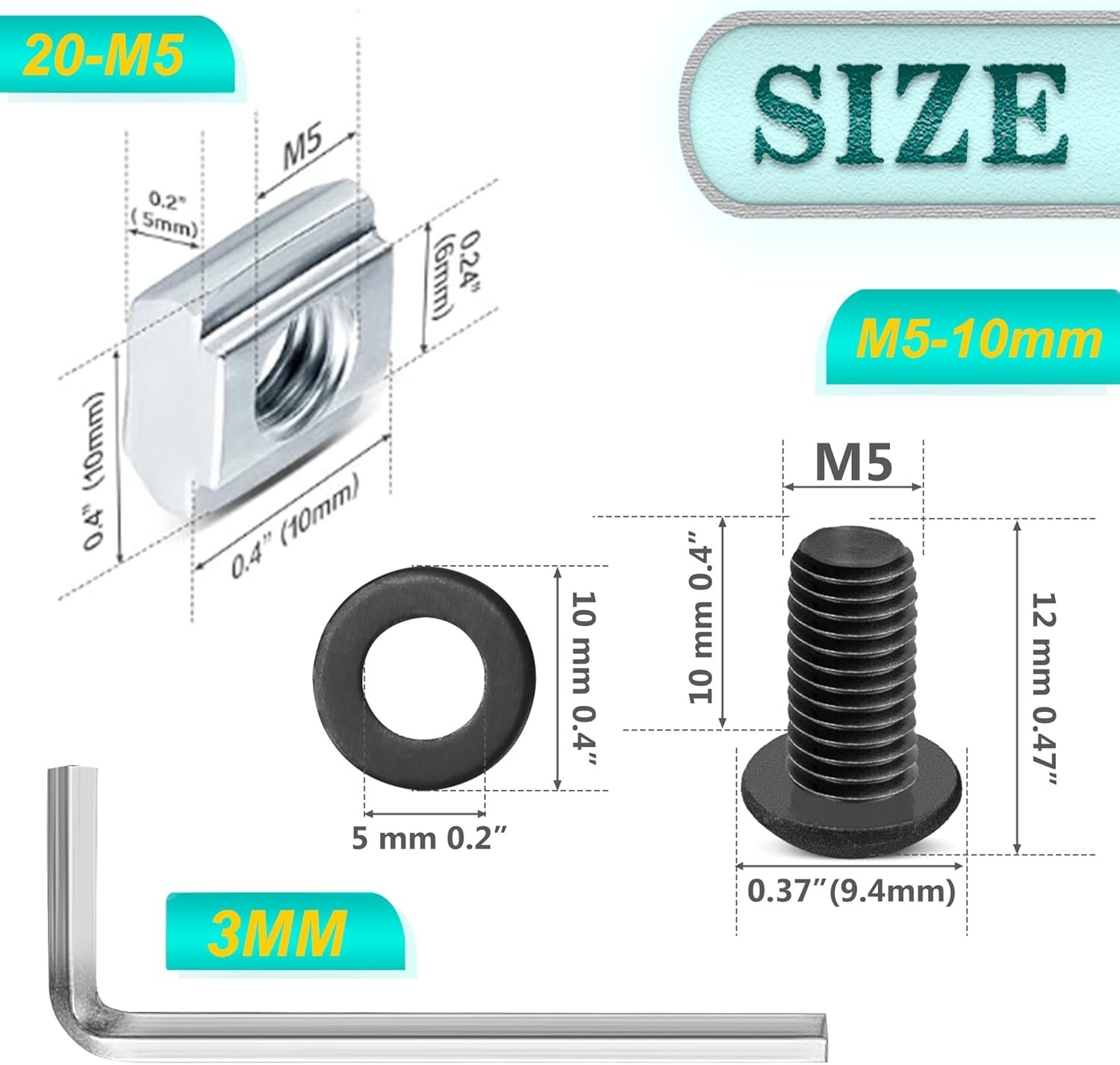 Aluminum Connector Set: 30 Corner Brackets & T-Slot Nuts for 20mm Frames