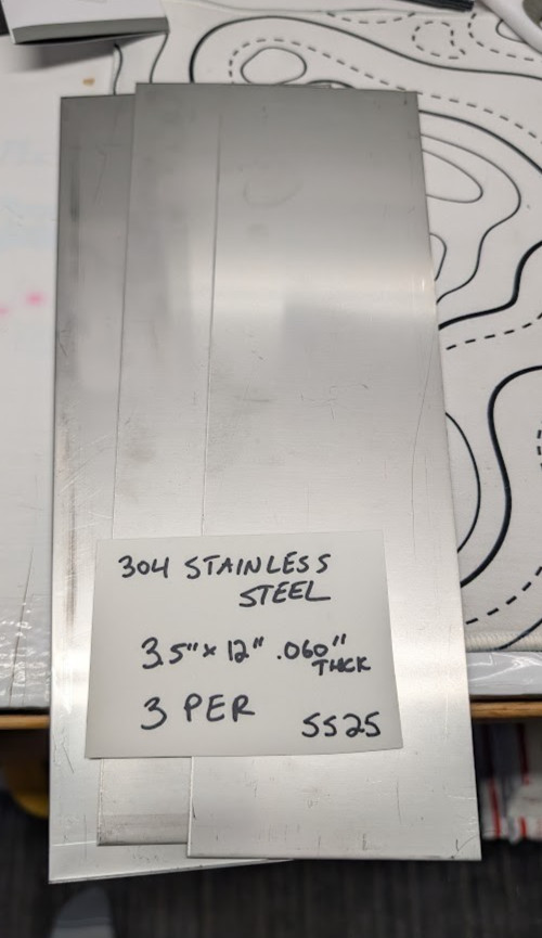 3 pieces of 3″ x 12″ 304 Stainless Steel Sheet Metal .060″ (1/16″)Thick 16 Gauge