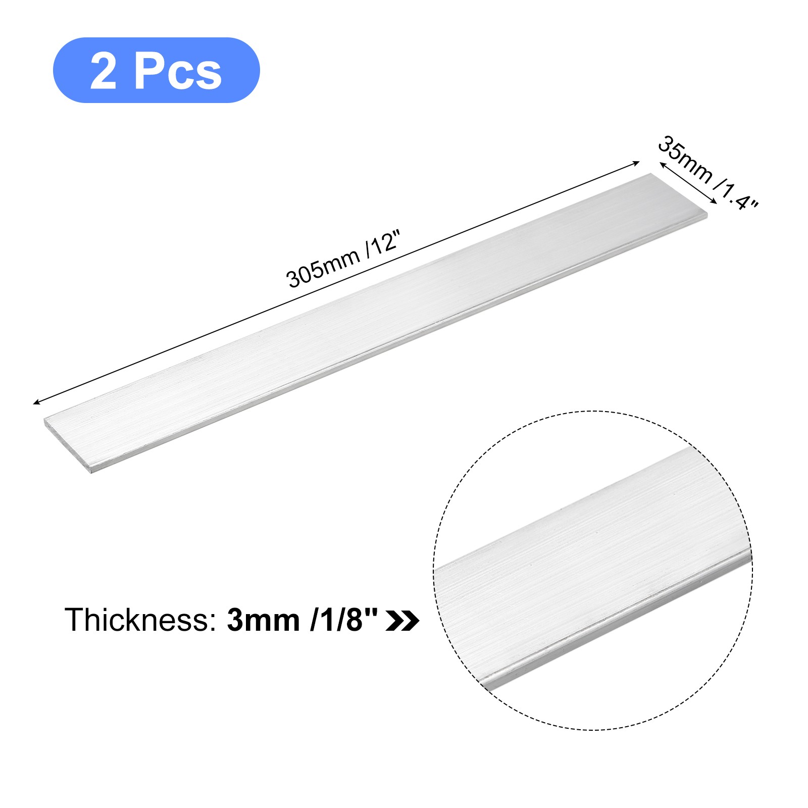 2pcs Square Aluminum Bar 1/8″ Thick 1.4″ Width 12″ Length