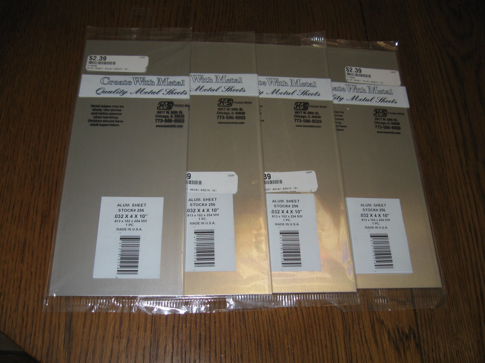 K&S Aluminum Sheet Stock #256 0.032″ x 4″ wide x 10″ long – Lot of 4 sheets