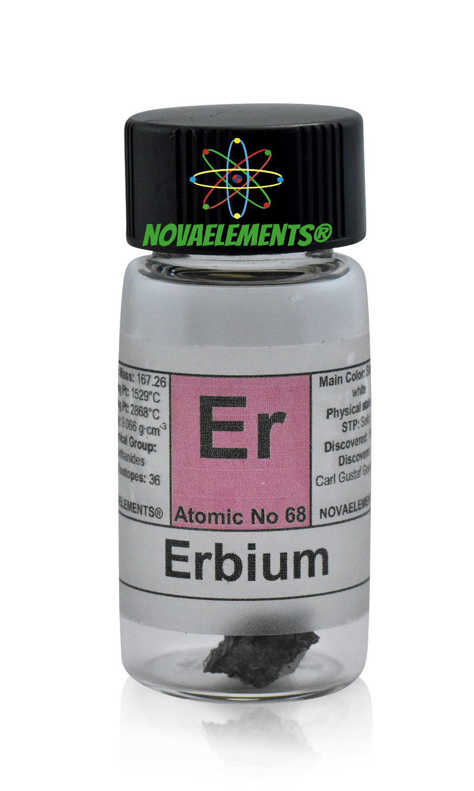 1 gram 99,95% Erbium metal element 68 Er sample piece in labeled glass vial