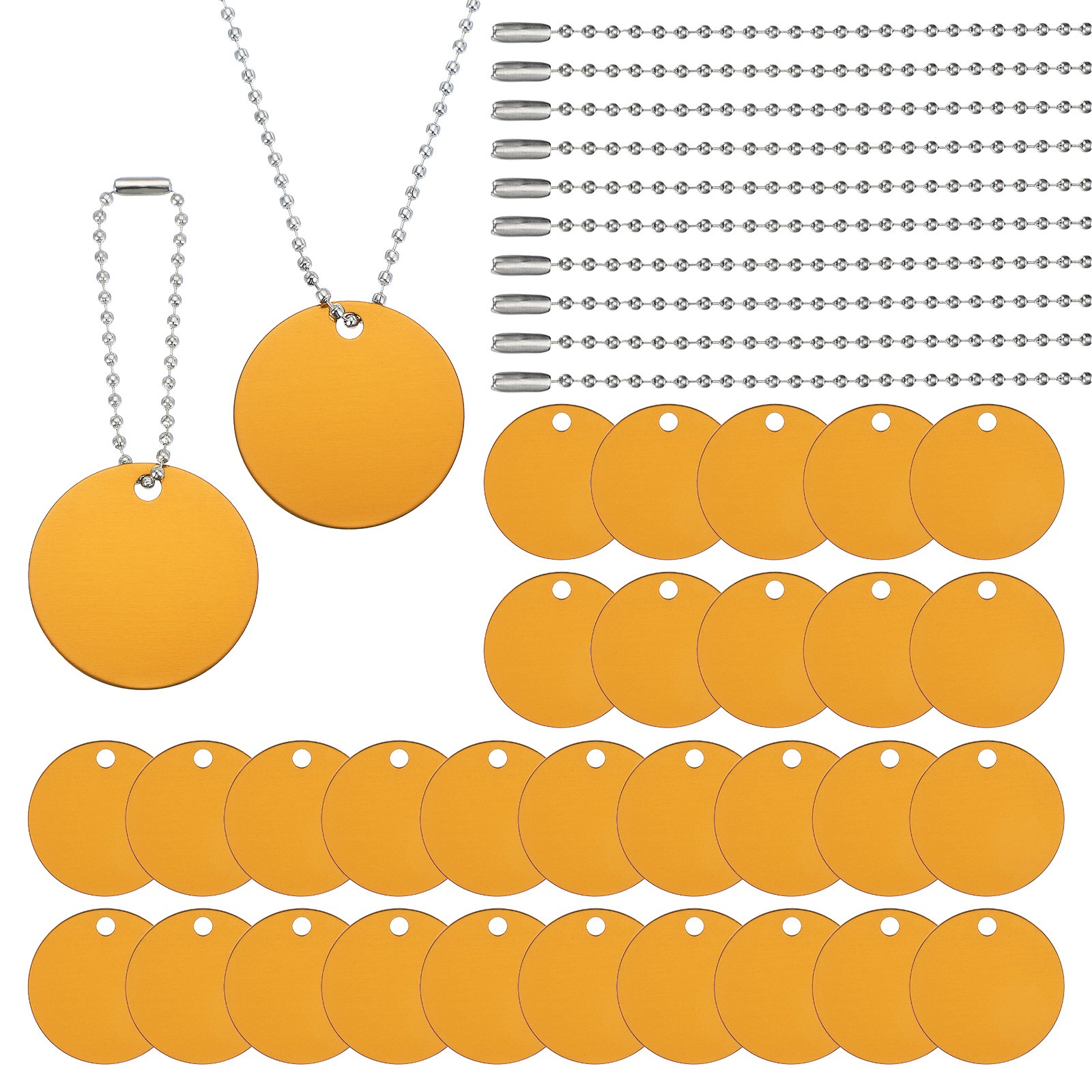 30Pcs Blank Tag Metal Stamping Tags, Round Shape Engraved Tag, Gold Tone