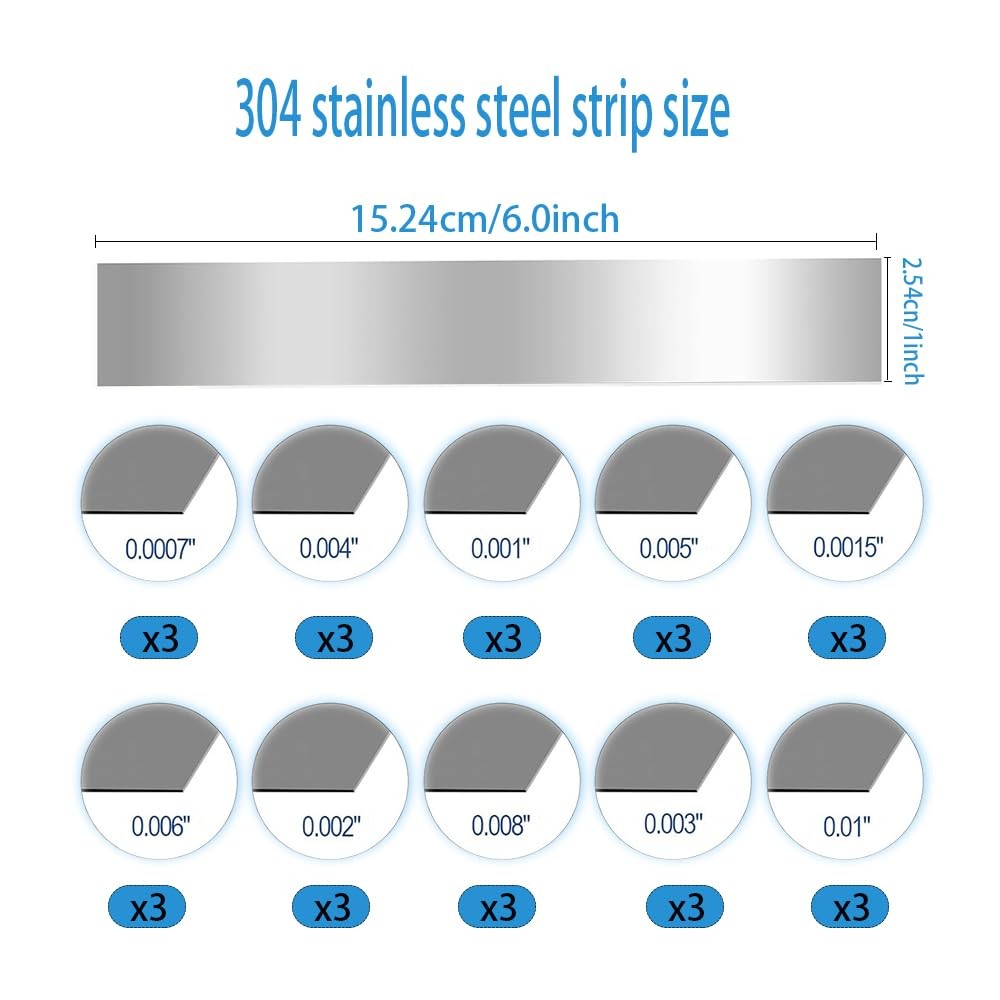 30PCS 304 Stainless Steel Shim Stock Assortment 6.3 inches, steel