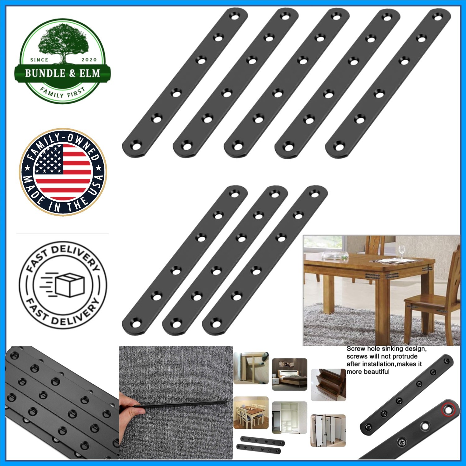 Heavy Duty Mending Plates, 6 Inch Stainless Steel Brackets for Furniture Fixing