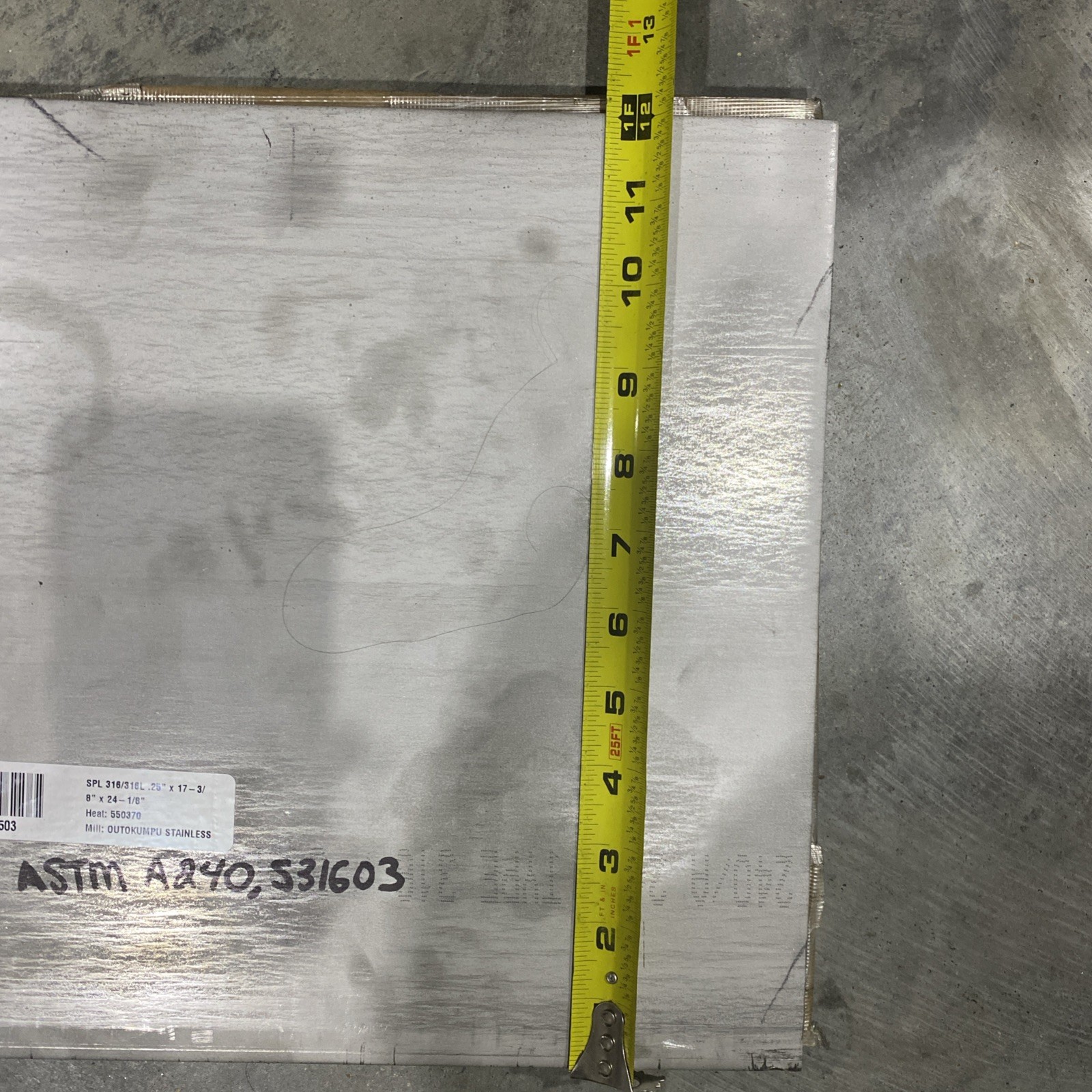 RD67503 – 316/316L Stainless Steel Sheet .250″ x 12″ x 12″ ASTM A240 S31603