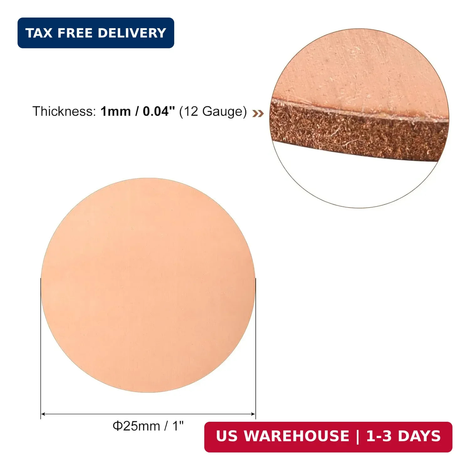 uxcell Pure Copper Sheet, 8pcs 1″ x 0.04″ 18 Gauge T2 Copper Metal Round Plate f