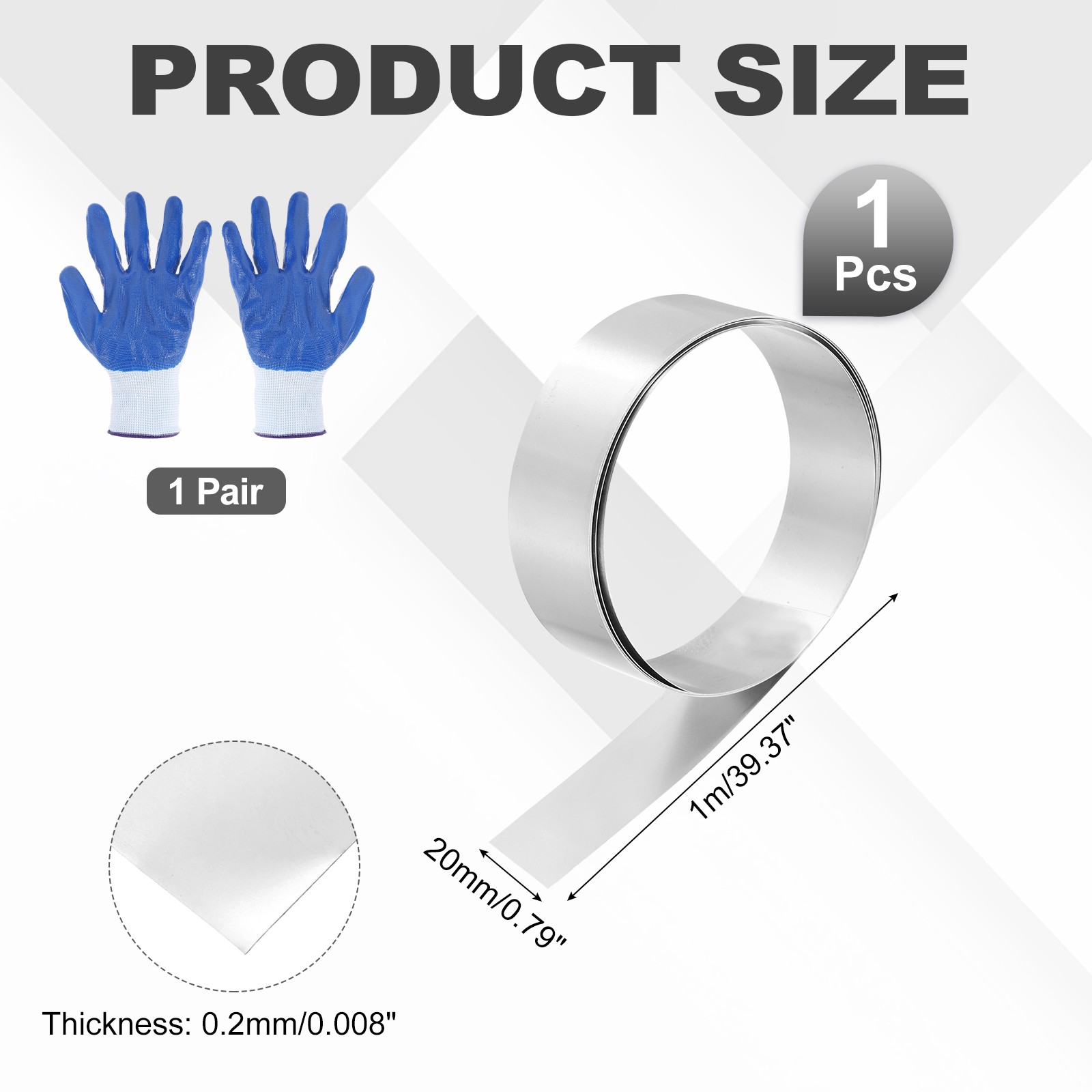 304 Stainless Steel Foil Roll 0.2mm x 20mm x 1m Metal Strip Sheet, Silver Tone