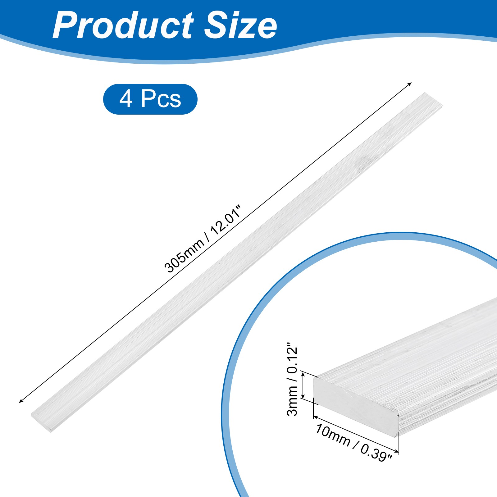 4Pcs Square Aluminum Flat Bar 1/8″ Thickness 3/8″ Width 12″ Length