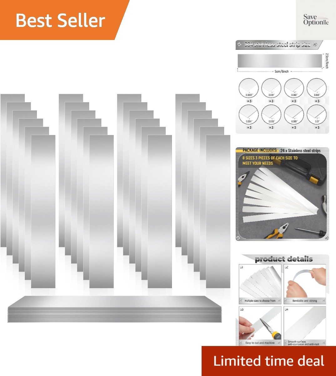 24 Pcs 304 Stainless Steel Strips Shim Stock Metal Shims 1″ Width x 6″ Length…