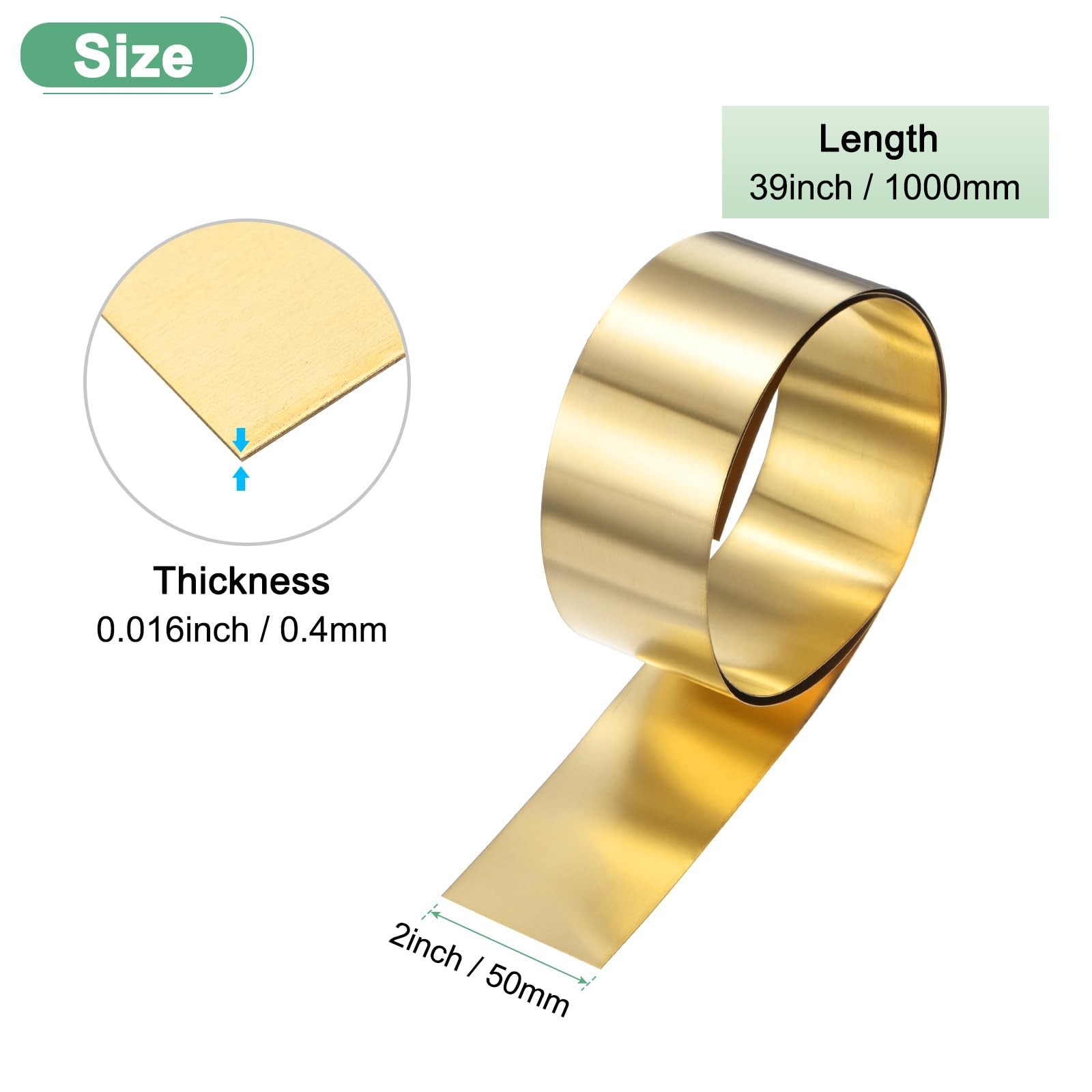 39″x2″x0.016″ Brass Sheet Roll Metal Foil Plate for Crafts Electrical Repair