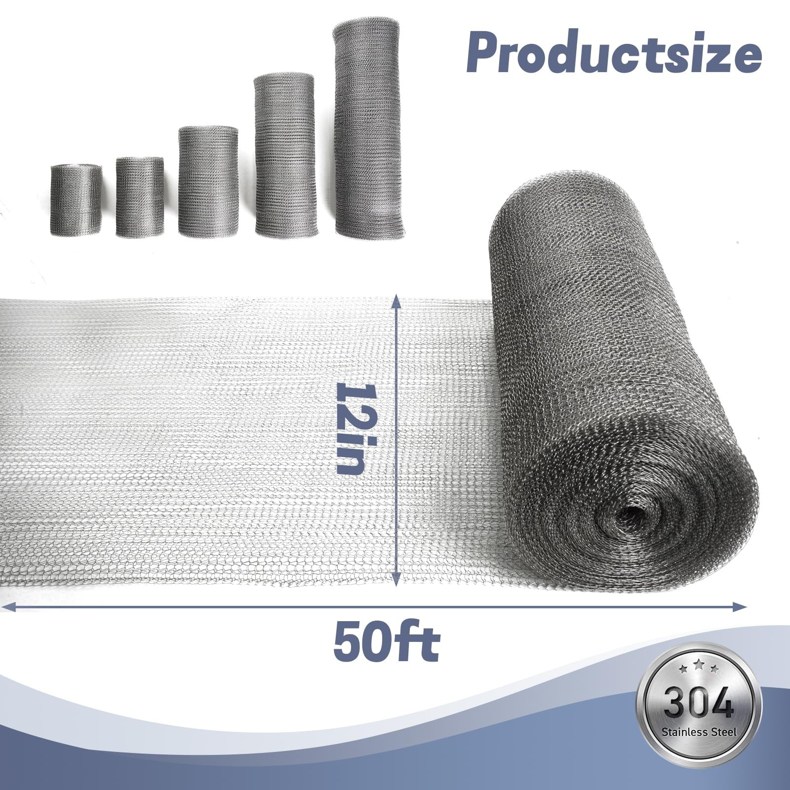 12″ X 50 ft 304 Stainless Steel Mesh, Wire Mesh for Plants, Hole Fill argent