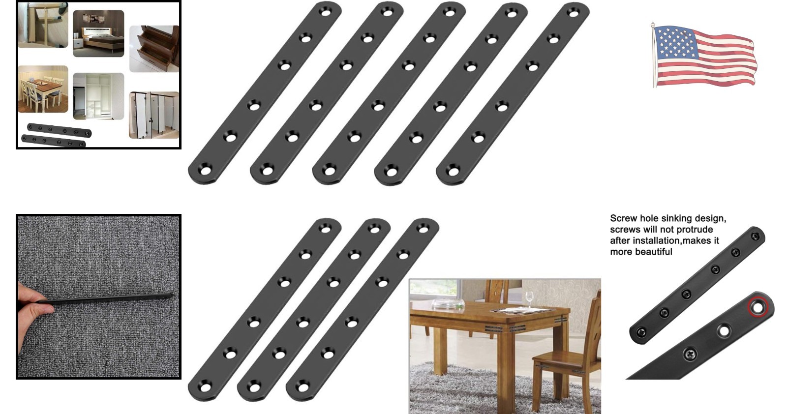 8 Count Stainless Steel 6-Inch Flat Plates – Ideal for Furniture Stabilization