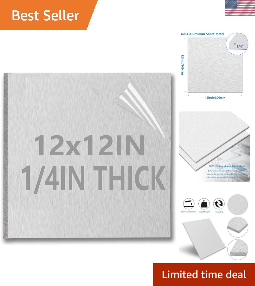 1/4Inch Thick Aluminum Sheets & Plates, 12” x 12”Heavy Duty Aluminum Plates w…