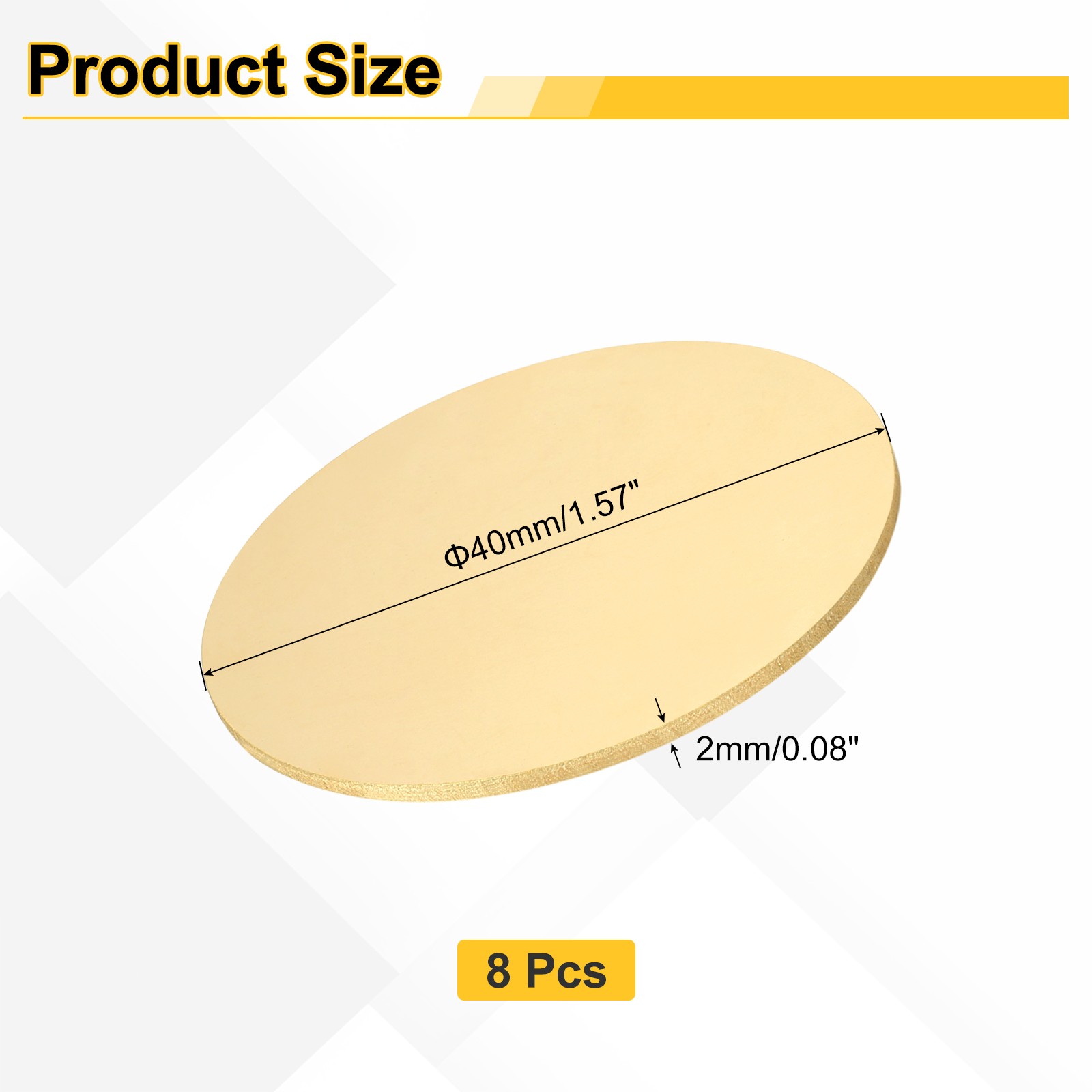 8pcs Brass Sheets, 0.08″ Thickness x 1.57″ Diameter Brass Round Plate, Yellow