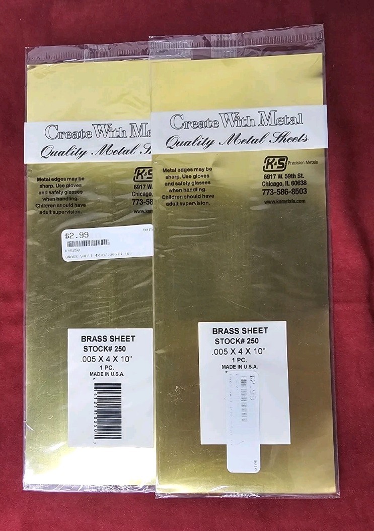 K&S Precision Metals Brass Sheets .005″ x 4″ x 10″ 2 Pcs Metal Stock #250