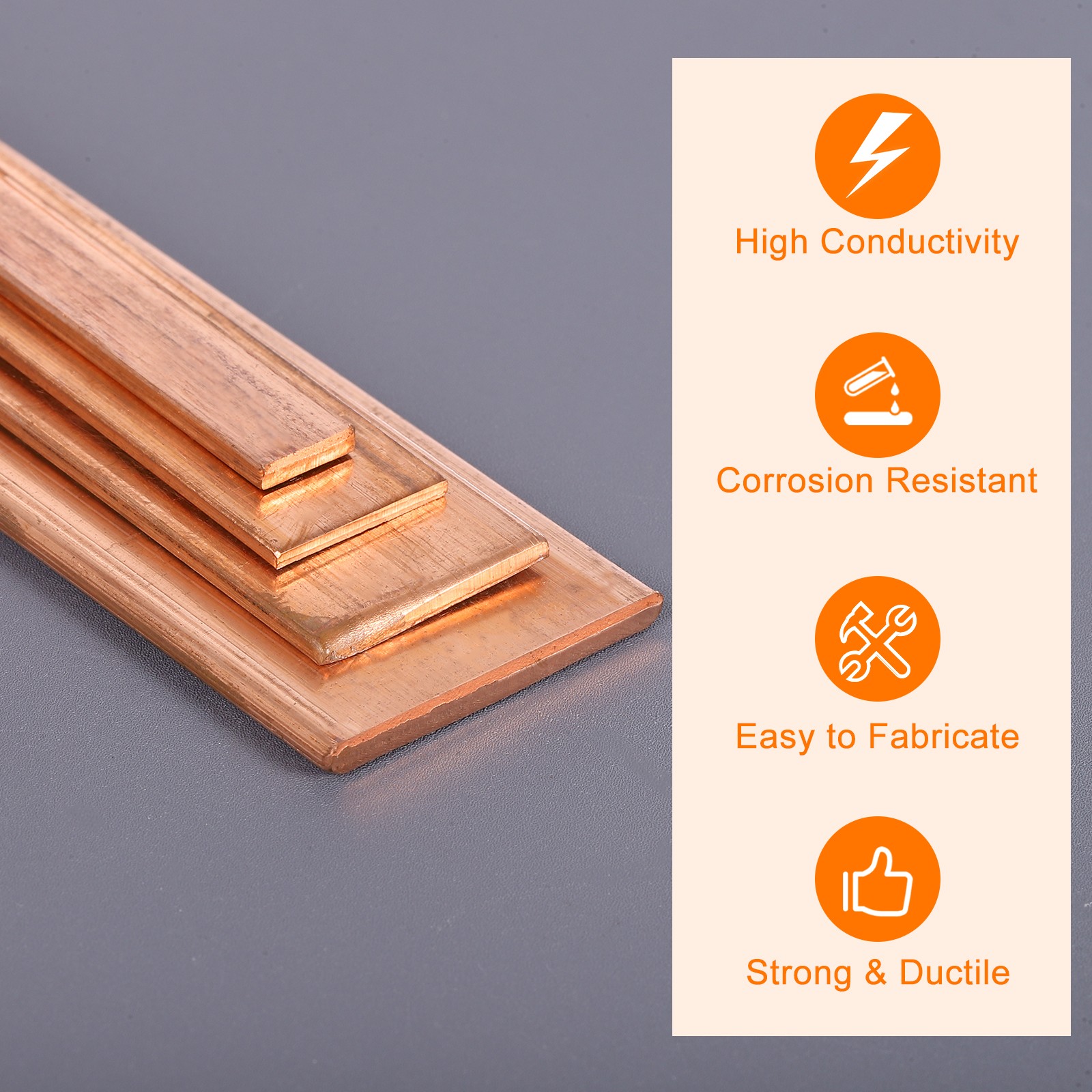 Copper Flat Bar, 1/8″ x 1″ x 9” C110 Solid Copper Bus Bar Stock