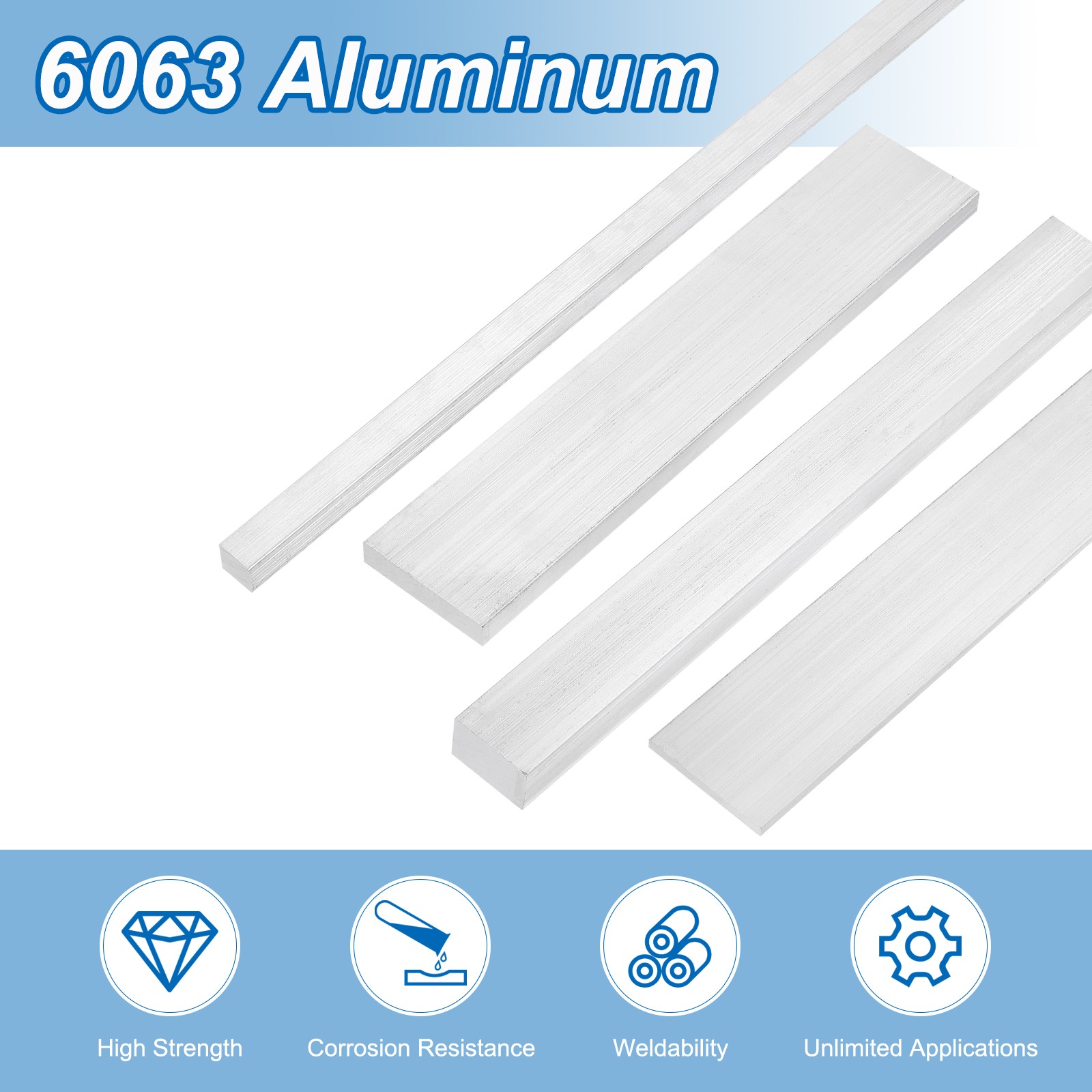 Square 6063 Aluminum Flat Bar, 2Pcs 1/4″ Thickness 1″ Width 12″ Length
