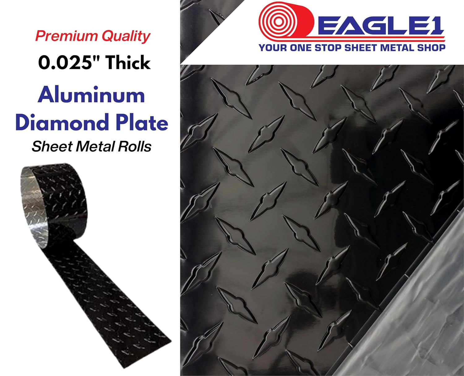 EAGLE 1-0.025 (Thin) 10 FT Embossed Aluminum Diamond Checker Plate Sheets/Rolls