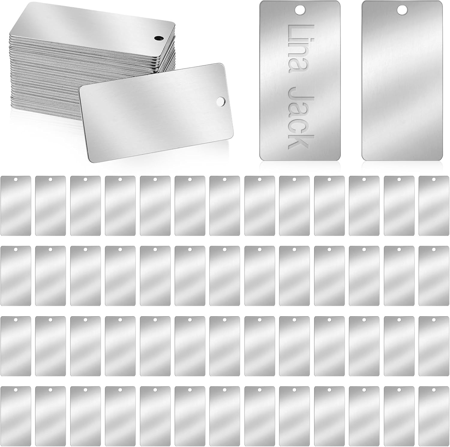 60 Pcs Metal Engraving Blanks, 1 X 2 Inch Blank Stainless Steel Tags Rectangle M