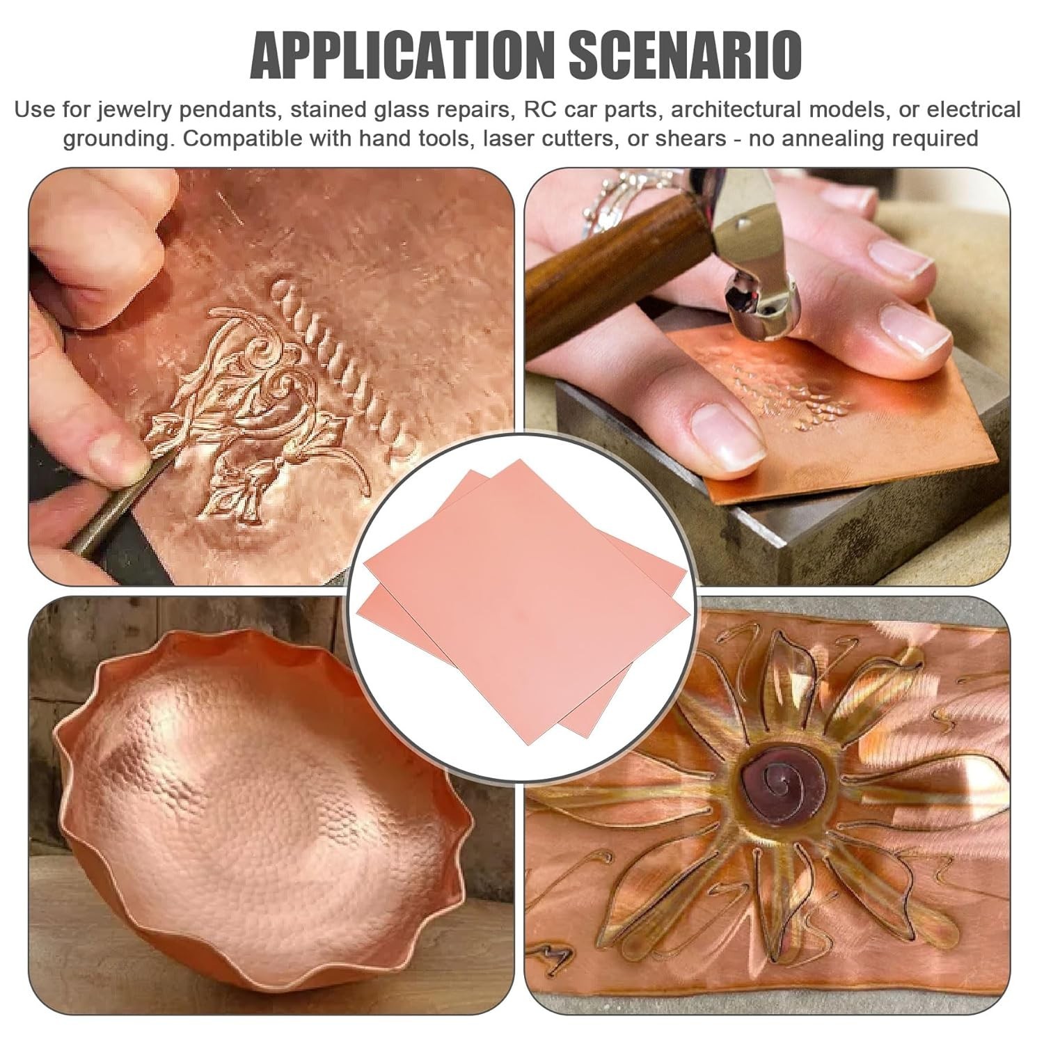 2 Pieces 99.9% Pure Copper Sheet, 4″ x 4″, 24 Gauge(0.5mm) Thickness, Film